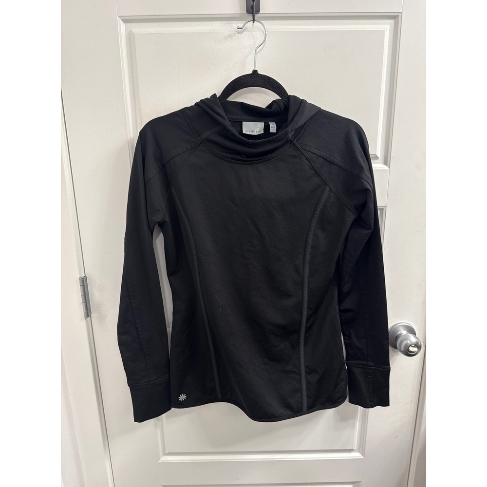 Athleta Womens Black Long Sleeve Hooded Pullover Activewear Top XS
